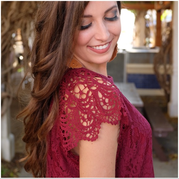 ✨LAST ONE✨Burgundy Lace Detail Dress - Picture 3 of 4